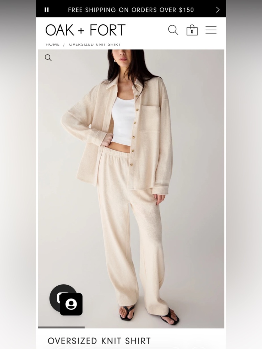 OAK + FORT Cream Oversized Knit Shirt and Elastic Waist Pants Matching Set